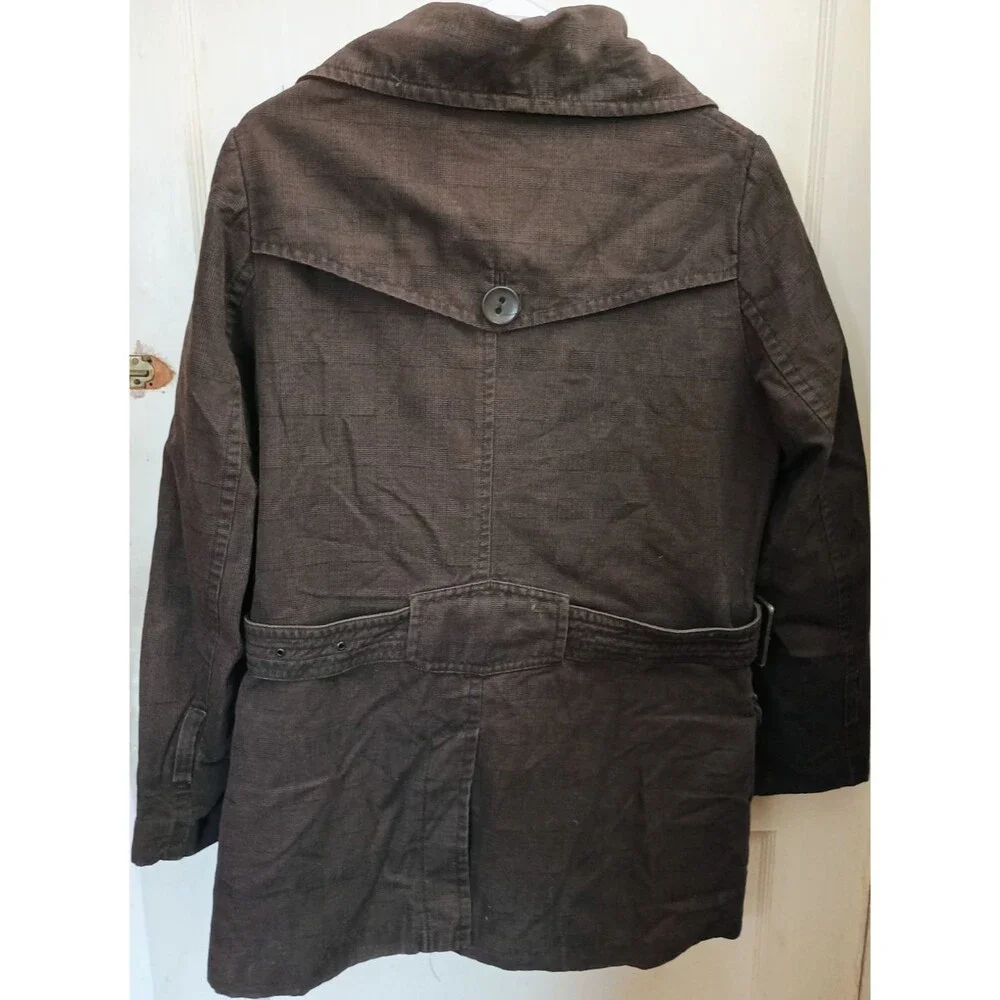 H&M Women's Brown Double Breasted Utility Jacket Coat Belted Size 14 EU 44